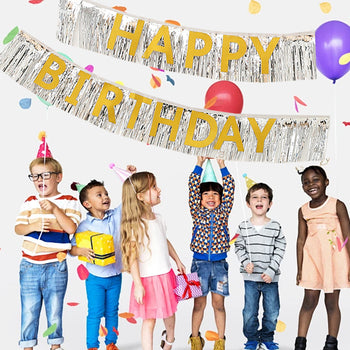 Perde me fije "Happy Birthday" për ditëlindje, gold, silver