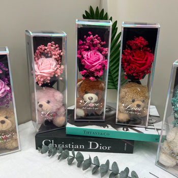 Tufë lule me arush mini (trëndafil + gypsophila)