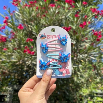 Set me 4 kapëse flokësh me Stitch me modele të ndryshme