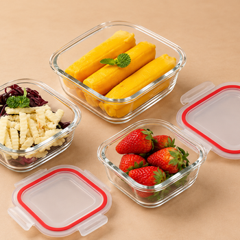 Set kontenitorësh qelqi me kapak 3 pcs