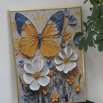 Pikturë dekorative me flutur dhe lule 3D