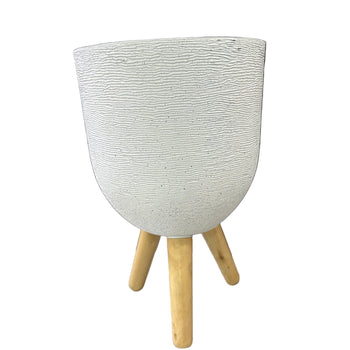 Vazo me 3 këmbë druri, me dizenjo vija të valëzuara dhe pika të zeza