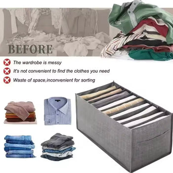 Organizues garderobe me ndarje për rroba dhe peshqirë