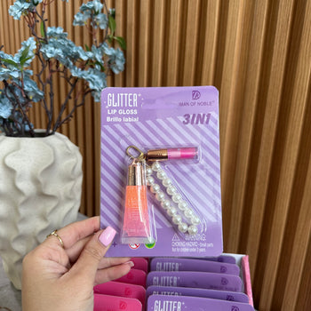 Lip gloss 3 në 1 me aksesorë dekorativ