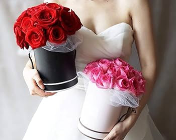 Set ne 2 kuti rrethore të zeza me dorezë për lule ose dhurata me kontur të bardhë