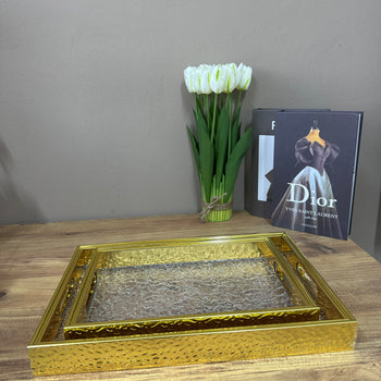 Set tabakash dekorative ari me bazë xhami teksturë