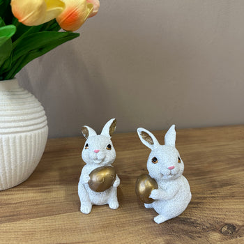 Figurë dekorative, set 2 pcs lepuj me vezë të plotë gold