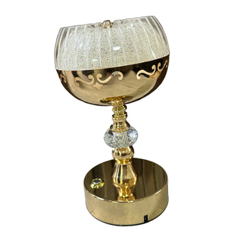 Llambë tavoline dekorative LED me kupë të rrumbullakët dhe bazë metalike gold