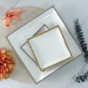 Pjatë porcelani katrore me kontur gold