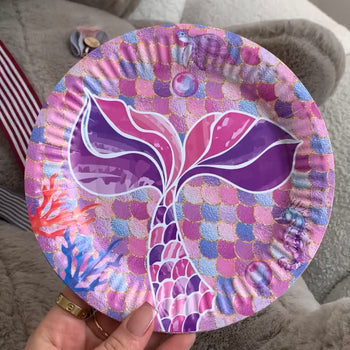 Pjatë për ditëlindje me bisht Sirene, set 10 copë, 18cm