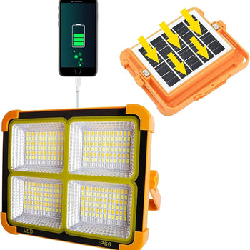 Dritë solare LED me 4 burime drite me mbajtëse portokalli me panel diellor