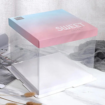Kuti për të paketuar torta material PVC me kapak “Sweet” blu me rozë