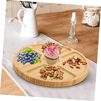 Pjatë druri servirjeje rrethore me 4 ndarje