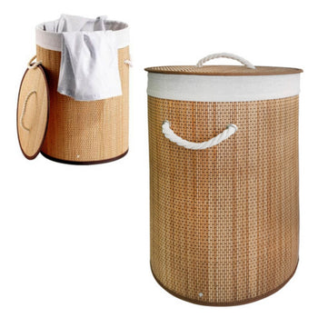 Kosh bamboo me thurje për rrobat e palara, në formë rrethore