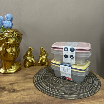 Set 3 pcs enë plastike me kapak për ruajtje ushqimi