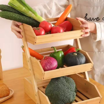 Mbajtëse frutash bambu me tre nivele
