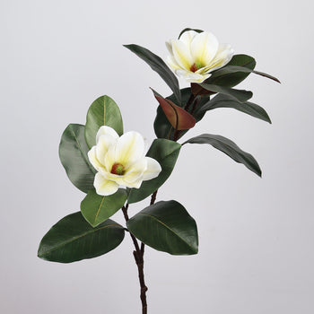 Degë artificiale manjolë me dy boce lulesh, në ngjyrë rozë dhe të bardhë