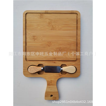 Pjatë druri për antipasta e servise thikë e pirun drejtkëndore me dorezë