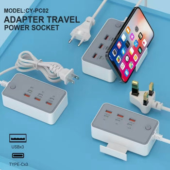 Adapter karikimi me shumë porta, 3 USB & 3 Type-C (PD), ideal për udhëtime
