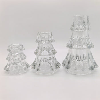 Shandan transparent qelqi për qirinj të hollë në formë peme (3 përmasa)