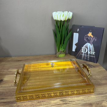 Tabaka dekorative ari me kapak transparent dhe doreza