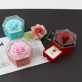 Kuti paketimi për bizhuteri me trëndafil e çantë kartoni “Best Wishes”