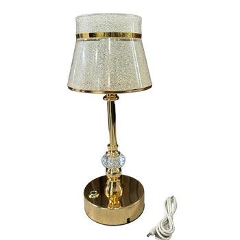 Llambë tavoline dekorative LED me abazhur teksturë dhe bazë metalike gold