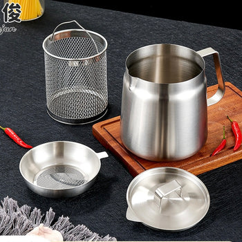 Enë çeliku inox për vaj me kapak dhe filtër, ideale për ruajtjen dhe filtrimin e vajit të përdorur