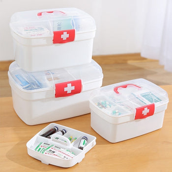 Kuti emergjence për ndihmën e shpejtë ose për të organizuar ilaçet, me kapak dhe dorezë, plastike