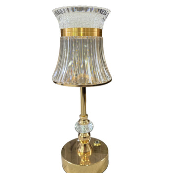 Llambë tavoline dekorative LED me formë zile dhe bazë metalike gold