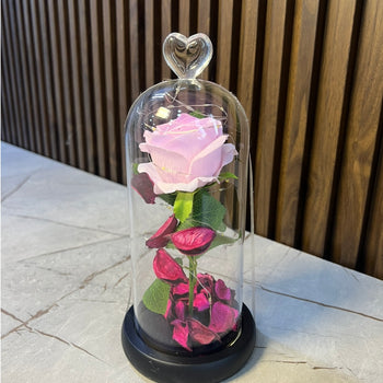 Kupolë qelqi me detaj zemër, me trëndafil dhe dritë Led