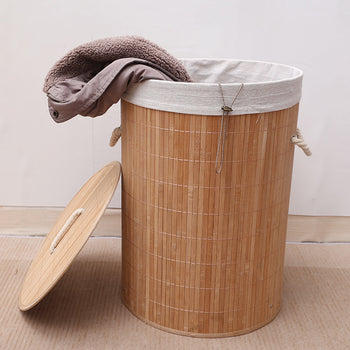 Kosh rrobash bamboo për rrobat e palara, në formë rrethore