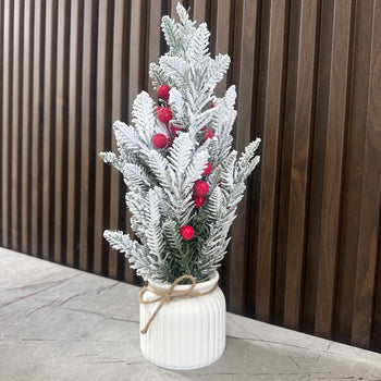 Pemë dekorative me borë artificiale me vazo 38 cm