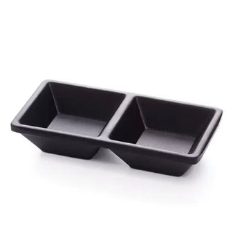Pjatë melamine e zezë për salca me dy ndarje