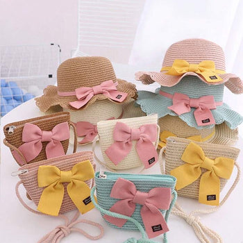 Set kapele kashte plazhi për fëmijë me fjongo