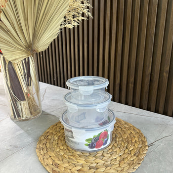 Set tasash plastike hermetike për ushqim me kapak sigurie (3 copë)