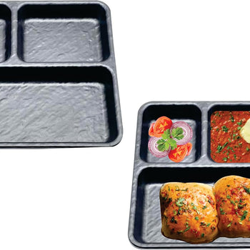 Pjatë melamine e zezë, formë katrore me tre ndarje