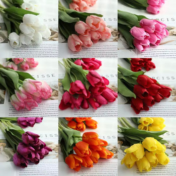 Degë me tulipanë artificialë në disa ngjyra
