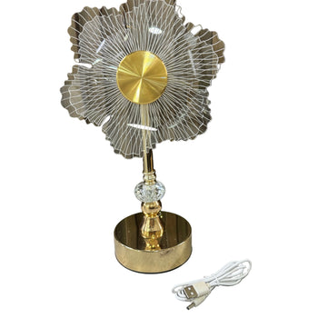 Llambë tavoline dekorative LED me formë lule dhe bazë metalike gold