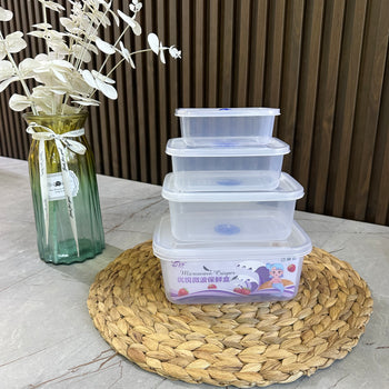 Set tasash plastike për ruajtje ushqimi me valvul avulli për mikrovalë (4 copë)