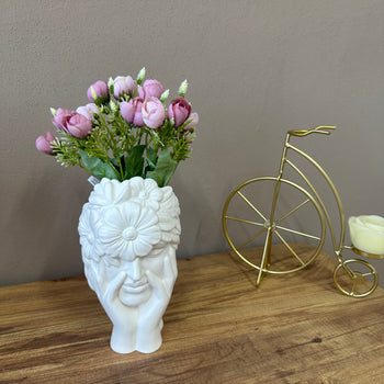 Vazo dekorative në formë fytyre, e bardhë