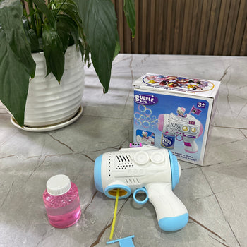 Pistoletë flluskash për fëmijë, me lëng dhe drita