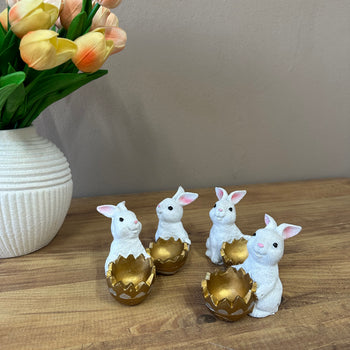 Figurë dekorative, set 4 pcs lepuj me vezë gjysëm e hapur gold