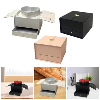 Kuti dhuratash me sirtar dhe kapak në formë zemre, ideale për lule dhe surpriza speciale