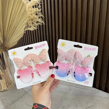 Set syze në formë arushi dhe kapëse flokësh për fëmijë në formë fluture