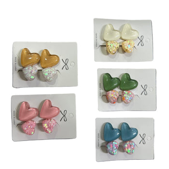 Kapëse flokësh me forma zemre dhe shkëlqim glitter, set 2 copë