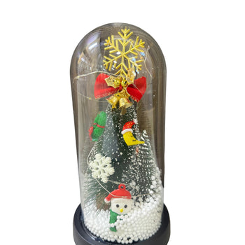 Dekor Krishtlindjesh me pemë dhe drita LED në kupolë, transparente dhe festiv