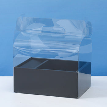 Paketim në formë cante, transparente dhe karton për kompozime si lule, cokollata