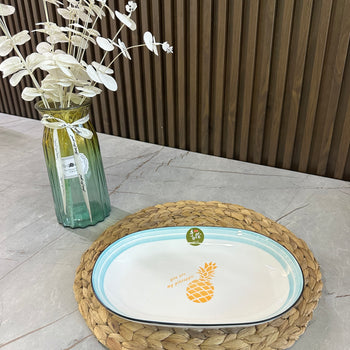 Pjatë servirjeje qeramike ovale me dizajn ananas
