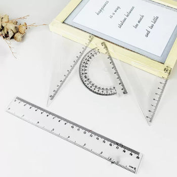 Set vizore transparente për shkollë me trekëndësha dhe këndmatës (M)